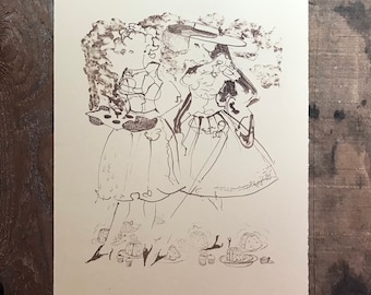 1950s Housewife Stone Lithograph Print, Couture Fashion Art, Limited Edition