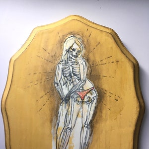Gift for Guys Goth Pinup Art Vintage Pin Up Art Skeleton Pin Up Girl Painting Creepy Anatomical Art