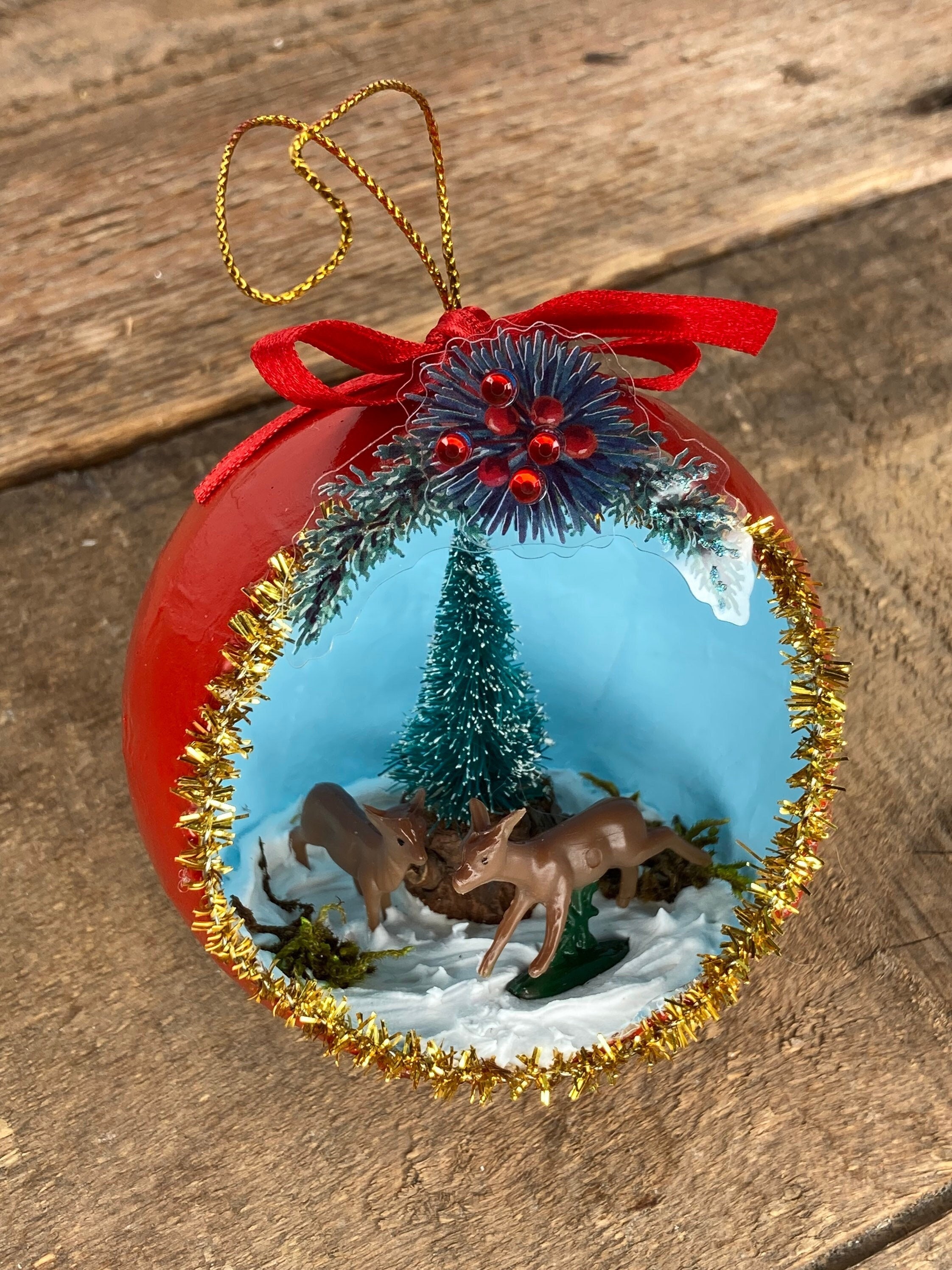 Retro Reindeer Ornament Paper Mache Diorama Ornament Retro - Etsy