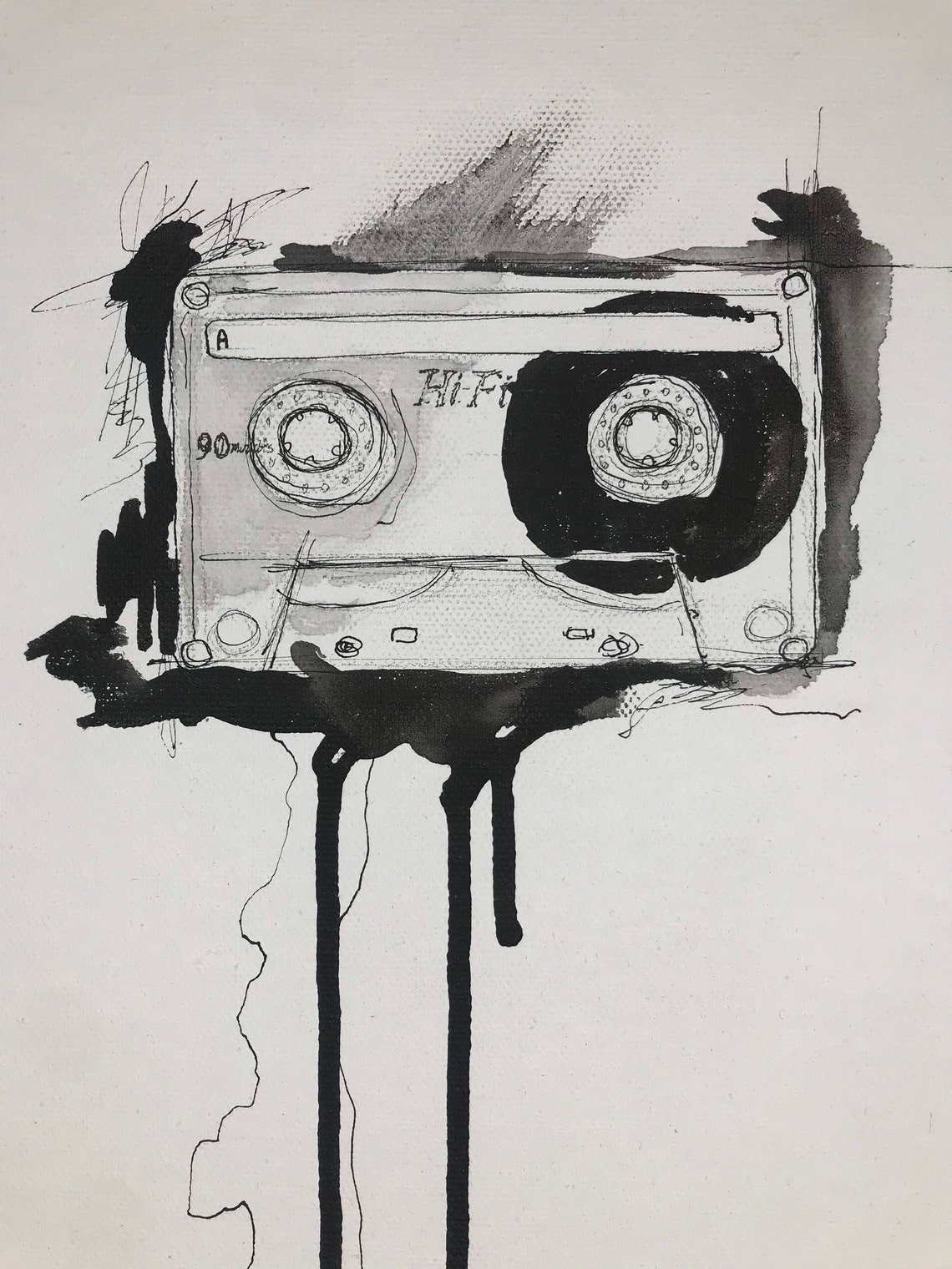 Unraveled Cassette Art, Cassette Tape Art, 1990s Music Art, 1990's