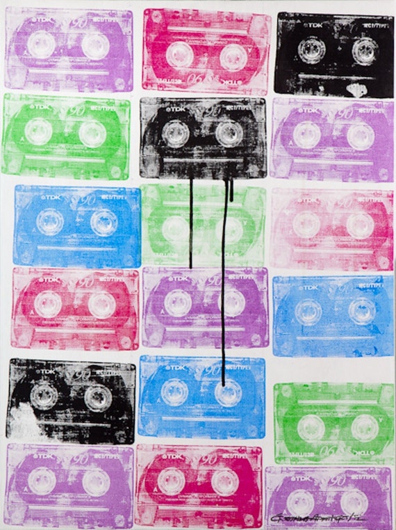 Unraveling Cassette Tape Screen Print on Wood Panel by Etsy