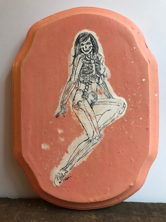 Gift for Guys Goth Pinup Art Vintage Pin Up Art Skeleton Pin Up Girl Painting Creepy Anatomical Art