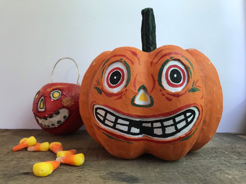 Vintage Style Paper Mache Halloween Pumpkin Lantern German Etsy