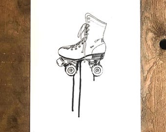 Retro Roller Skate Screen Print, Roller Derby Art, 11x14