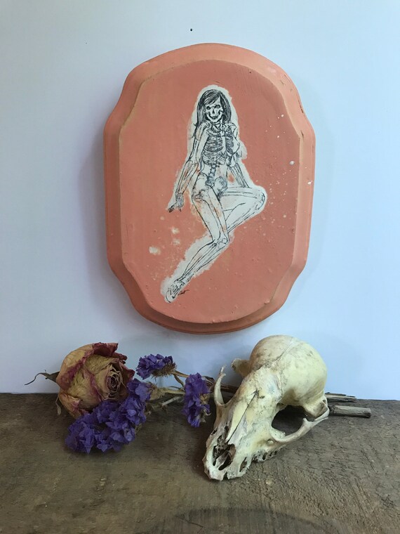 Gift for Guys Goth Pinup Art Vintage Pin Up Art Skeleton Pin Up Girl Painting Creepy Anatomical Art