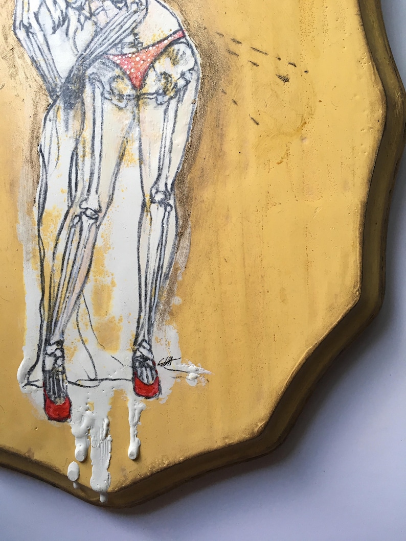 Gift for Guys Goth Pinup Art Vintage Pin Up Art Skeleton Pin Up Girl Painting Creepy Anatomical Art