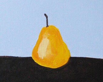 Originalgemälde, Gelbe Birne und Roter Mond, Acryl auf Leinwandbrett