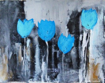 The Blues, acrylic painting on acrylic paper linen finish, original art, Tulips