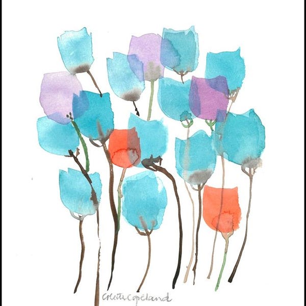 Original watercolour painting on paper, floral art, an abstraction of tulips