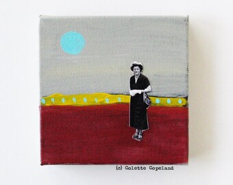 Acrylic painting with collage on canvas, original art