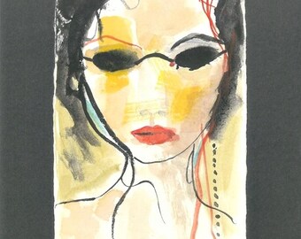 Original-Gemälde, Aquarell auf Papier, Frauenportrait