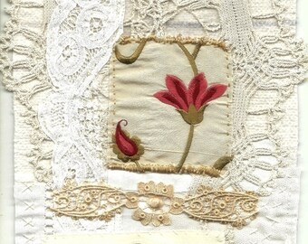 Art quilt, hand stitched, antique lace, Belle de Provence