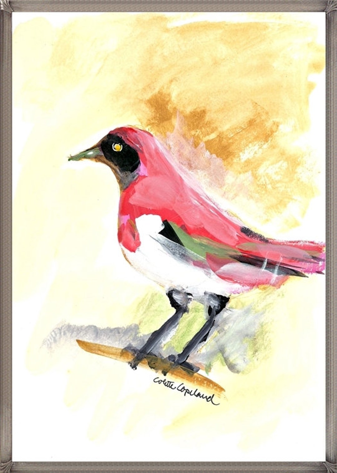 Acrylic Painting on Mixed Media Paper Bird in the Pink - Etsy