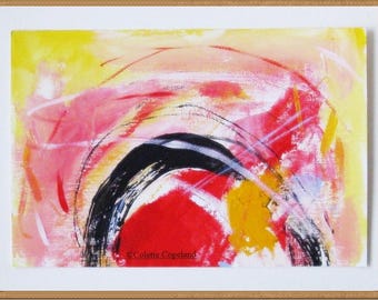 Originales Acrylgemälde auf Leinwandpapier, abstrakte Kunst, Sonnenuntergang