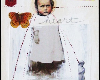 Original collage on board, Herz, Mixed Media Collage