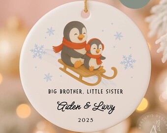 Personalized Sibling First Christmas Ornament, Big Brother Little Sister Ornament, Big Brother Christmas Ornament, Custom Sibling Ornament