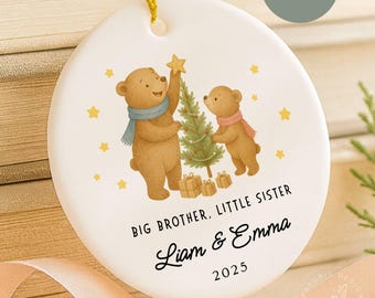 Personalized Sibling First Christmas Ornament, Big Brother Little Sister Ornament, Big Brother Christmas Ornament, Custom Sibling Ornament