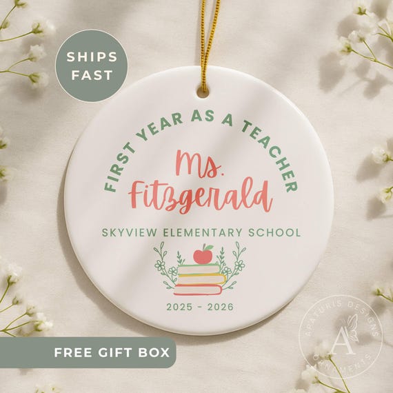 Personalized Teacher Ornament, Custom First Year Teacher Gift, New Teacher Ornament, New Teacher Gifts, First Year Teaching Teacher Keepsake