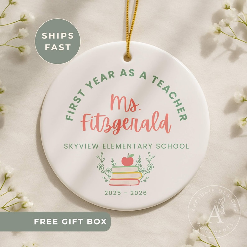 Personalized Teacher Ornament, Custom First Year Teacher Gift, New Teacher Ornament, New Teacher Gifts, First Year Teaching Teacher Keepsake