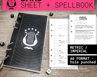 BARD Character Sheet and Spell Book for DnD 5e | Form FIllable PDFs and SVG Included | Dungeons and Dragons | D&D | Printable SpellBook