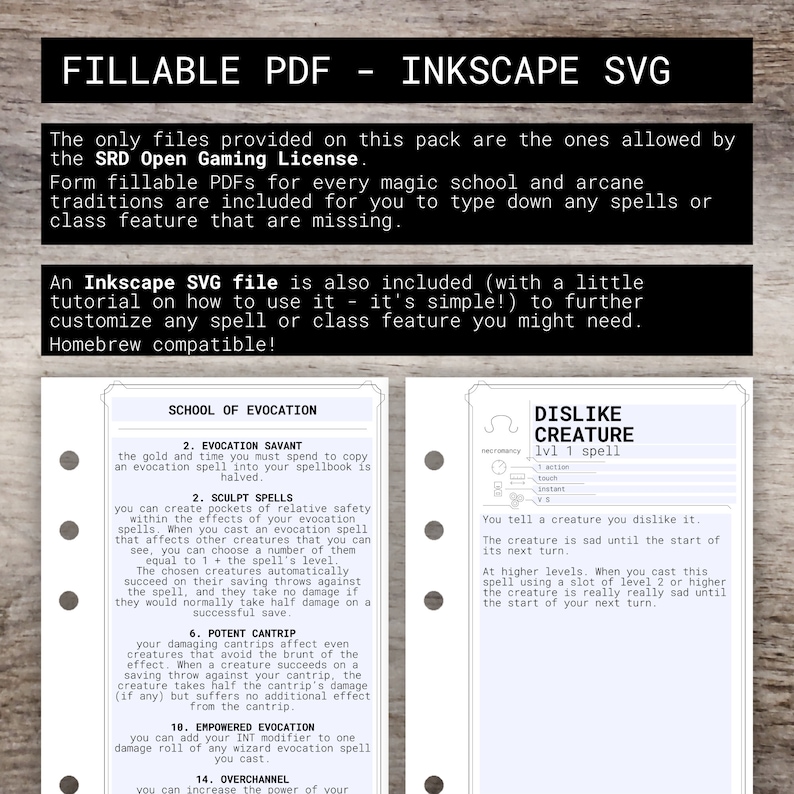 WIZARD Character Sheet and Spell Book for Dnd 5e | Form Fillable Pdfs and SVG Included ...