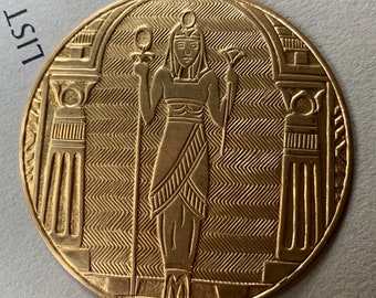 Large Vintage Brass EGYPTIAN Goddess Priestess Finding Medallion