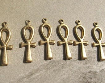 Brass Egyptian ANKH Charms 6 pcs jewelry findings