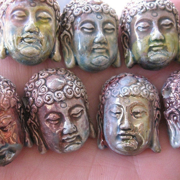 RaKu Pottery BUDDHA HEAD Focal Pendant Bead