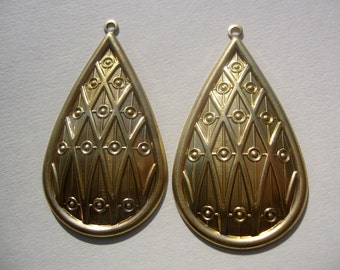 Large Brass Tribal Tear Drop Pendants ONE PAIR Jewelry Components