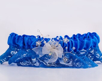 Steel Blue No Slip Garter Set // Blue Lace Garters // Something Blue Wedding Garter // Blue Garter for Bride // Wedding Accessories