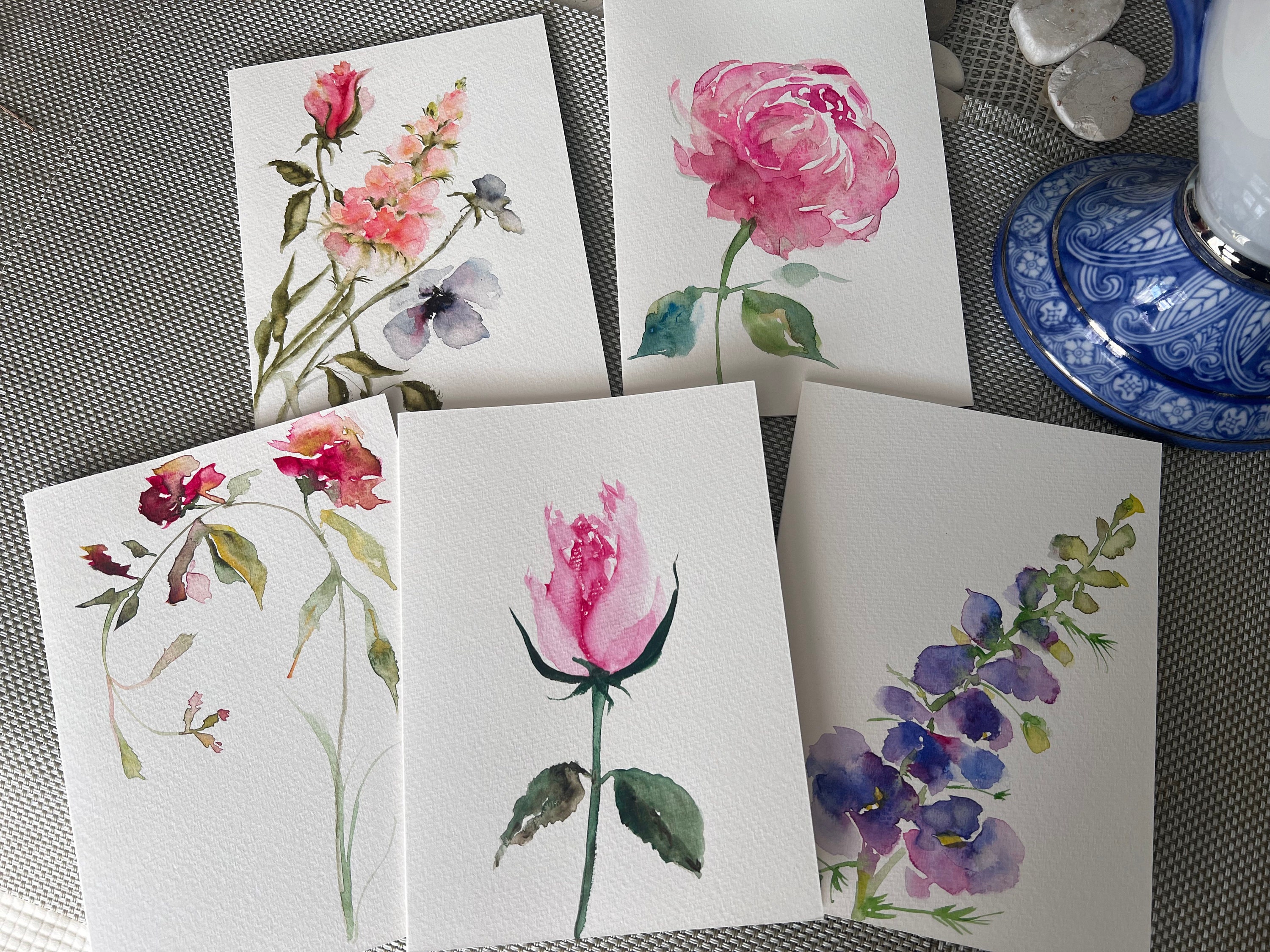 Original (not print) high quality handmade watercolor greeting cards (4 qty. for the price)