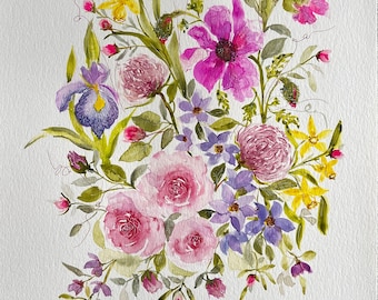 Original Hand painted (not print) Floral Bouquet from Birth Flowers