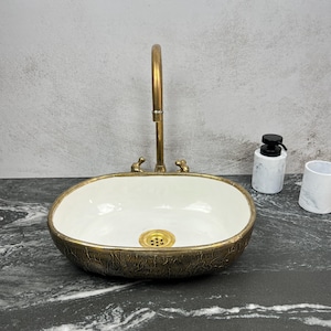 Handmade Moroccan Ceramic Sink, Antique Washbasin, Hand-Painted Vessel, Rustic Farmhouse Vanity Stylish Bathroom Upgrade, Free Gift INCLUDED