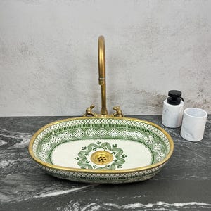 Handmade Moroccan Ceramic Sink, Antique Washbasin, Hand-Painted Vessel, Rustic Farmhouse Vanity Stylish Bathroom Upgrade, Free Gift INCLUDED