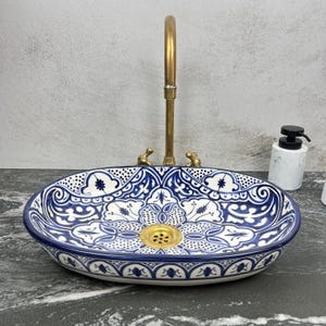 Handmade Moroccan Ceramic Sink, Antique Washbasin, Hand-Painted Vessel, Rustic Farmhouse Vanity Stylish Bathroom Upgrade, Free Gift INCLUDED