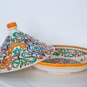 Floral-Design tagine Traditional ceramic 100% Handcrafted-painted pottery Exquisite Cultural Décor & Gifts from FES