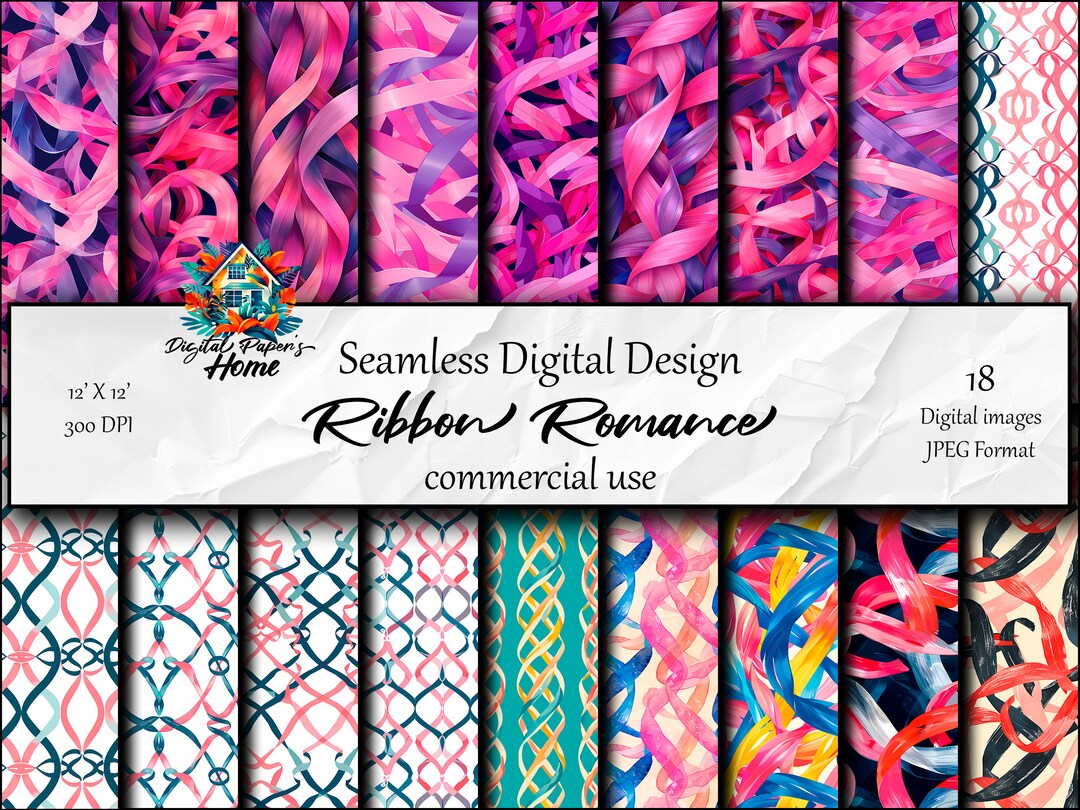 Ribbon Romance, Seamless Digital Paper for Commercial and Personal Use ...