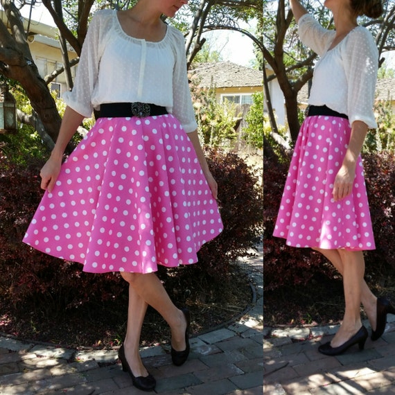 pink and black polka dot skirt