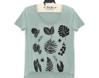 SALE Large- Sea Foam Scoop Festival T-Shirt mit Pflanzen Blättern Print
