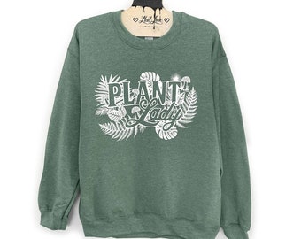 Unisex Small - Heather Green Fleece Sweatshirt with Plant Lady print