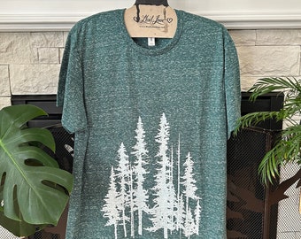 Unisex Large -  Speckle Forest with Evergreen Trees Screen Print