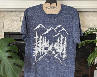 Unisex Small -  Speckle Navy with Mountains Screen Print