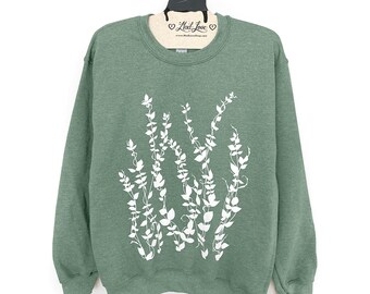Unisex Small - Heather Green Fleece Sweatshirt with Vines print