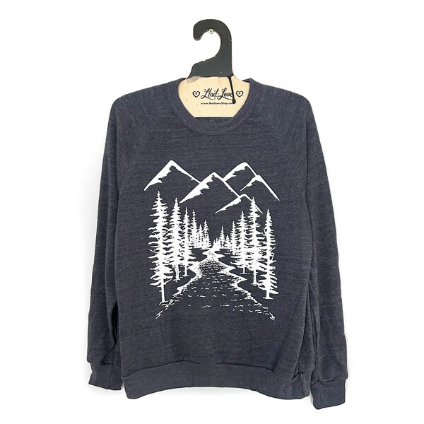 Unisex 2XL - Heather Navy Eco-Fleece Sweatshirt with Mountain Screen Print