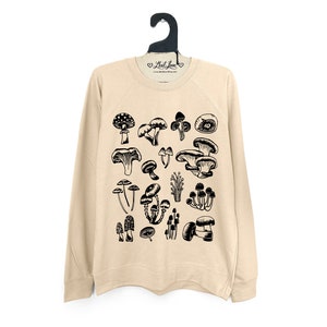 Medium Unisex Sand French Terry Sweatshirt with Mushrooms and Ferns Screen Print image 1