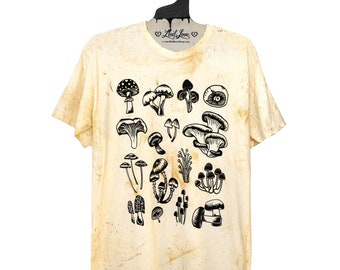 Unisex M - Garment Dyed Yellow Gold with Mushrooms Screen Print