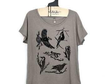 Large-  Tri-Blend Tan Dolman Tee with Backyard Birds Screen Print-