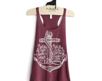 Large- Tri-Blend Maroon Racerback Tank with Sailor Anchor Screen Print