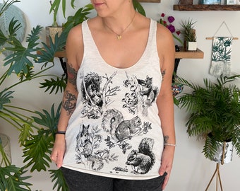 Small -Oatmeal Tri-blend racerback tank with Wally and Friends Hand Screen Print