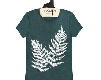 SALE Small - Forest Green Crew Tee with Fern Screen Print